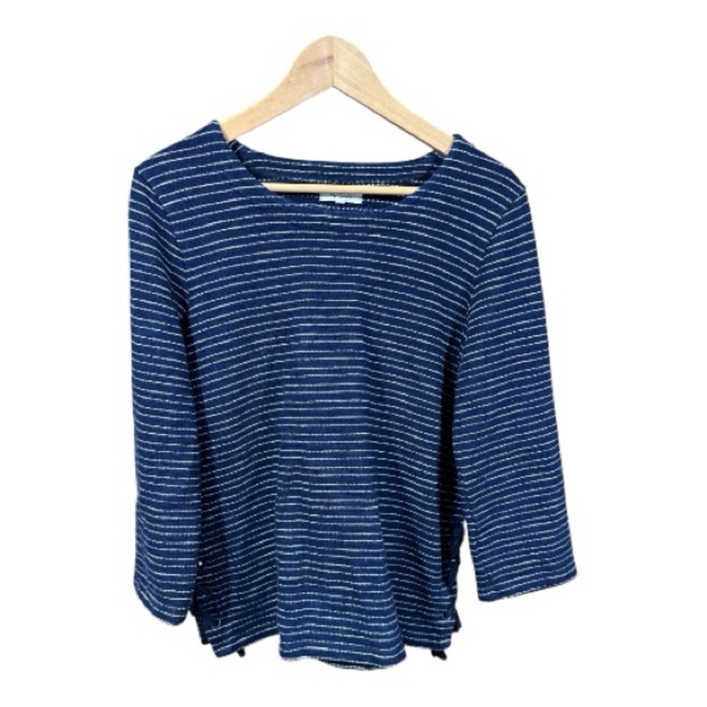 Madewell Striped Side-Lace Deep Navy and White Long sleeve Top - Picture 6 of 11